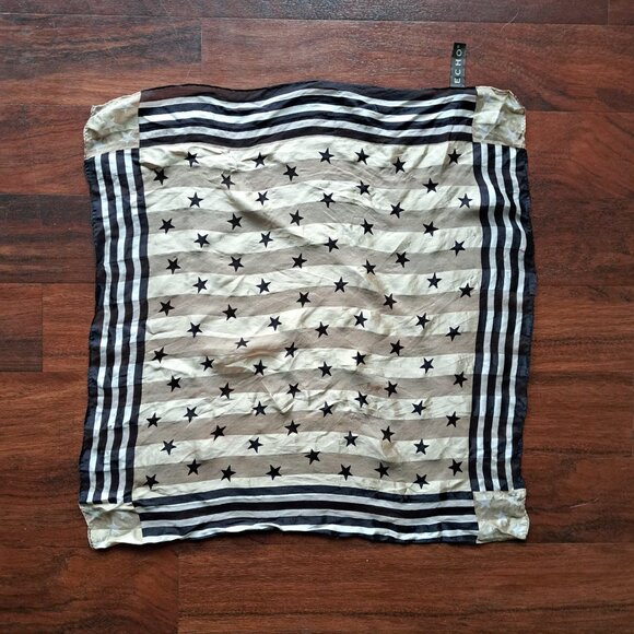 ❤️Echo Vintage 00s Chic Black & Tan Square Silk Scarf - Picture 5 of 10
